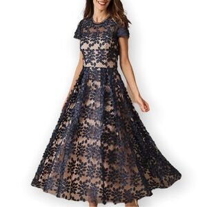 Elegant Navy Floral Midi Dress